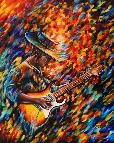 The guitarist (acrylic painting) art artist caos color drawing guitarist illustration impressionism music painting realism rock