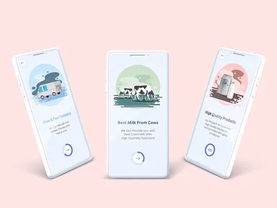 Milk Delivery App On Boarding Screens android ui app delivery delivery app e commerce graphic design illustration milk delivery mobile on boarding screen ui ui ux