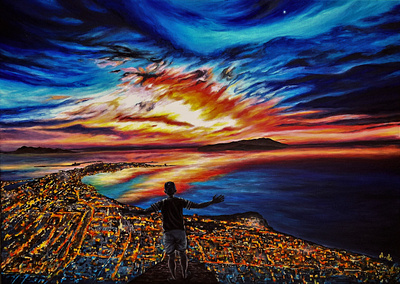 Mind Therapy (acrylic painting) acrylic art artist color drawing free hope illustration landscape men mind painting realism sunset therapy