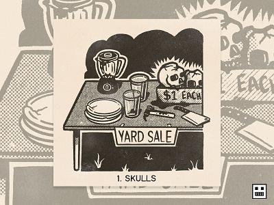 Fright Fall 2021 art black and white frightfall2021 halftone halloween horror illustration newsprint retro retrosupply skull spooky texture yard sale