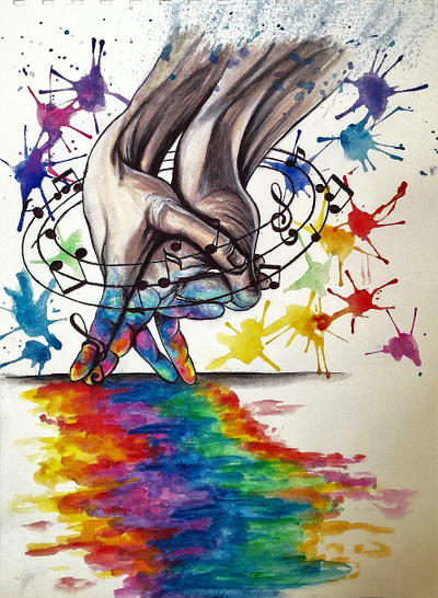 Hands dancing anatomy art artist color dance drawing hands illustration music notes realism sketches watercolor