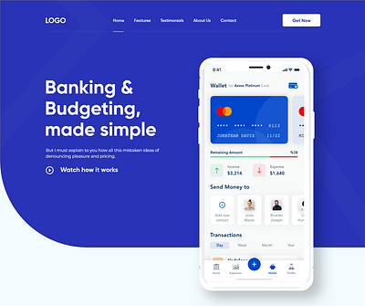 Banking App - Landing page adobe xd landing page web templates wordpress design