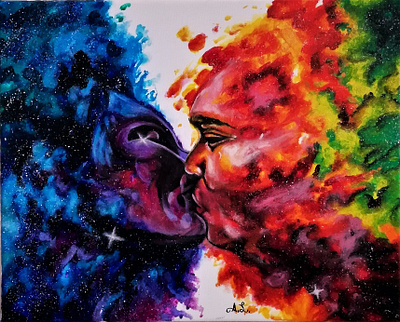 The kiss (acrylic panting) art artist caos color couple drawing explosion illustration impressionism kiss love painting