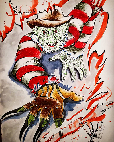 Freddy Krueger (watercolor drawing) art artist blood color comic drawing freddy krueger horror illustration movie painting realism watercolor