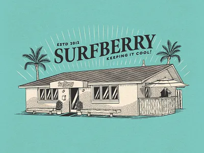 Surfberry building Illustration beach building design illustration ink linework palm palmtree pen vector