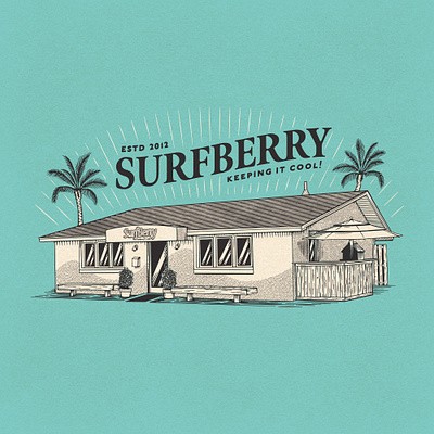 Surfberry building Illustration beach building design illustration ink linework palm palmtree pen vector