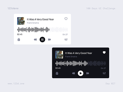 Day 027 — Music Player | 100 days UI challenge 123done audio player challenge clean daily challenge daily ui design figma icon pack icon set icons live music player play player song template ui universal icon set