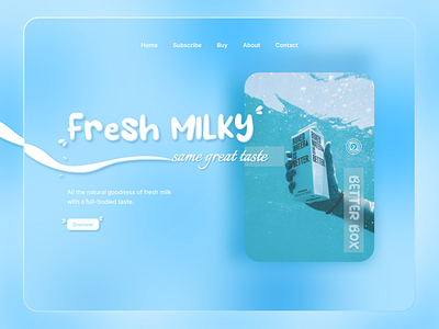 Fresh Milky Landing Page blue clean community design drink figma headers herosection home page interface landing milk minimal minimalist popular design sajon ui water web web header