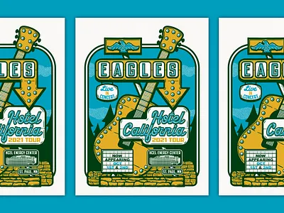 EAGLES POSTER - Xcel Energy Center concert poster design gig poster holiday inn hotel illustration motel neon sign poster retro design screen print signage vintage