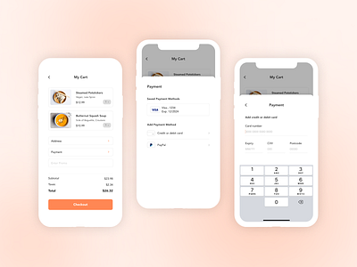 Checkout and Payment app design branding cart checkout credit card daily ui daily ui 02 daily ui challenge design food graphic design mobile orange payment product design ui ui design ux ux design visual design