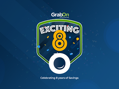 Exciting 8 - Years of Savings 8 years animation anniversary badge branding celebration celebrations coupon coupons design exciting grabon graphic design illustration logo save saving savings uiux vector