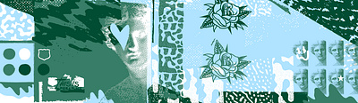 Mural detail collage flower mural pattern rose statue