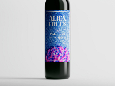 Alien Hills Cabernet Sauvignon 3d abstract bottle design digitalart graphic design houdini illustration label redshift3d render visualisation wine