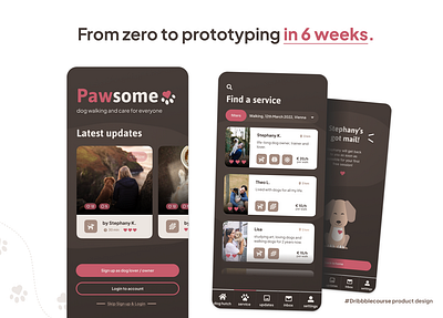 Pawsome ♥ dog walking app app design dog dog walking dribbble prototype research ui userflow ux wireframe