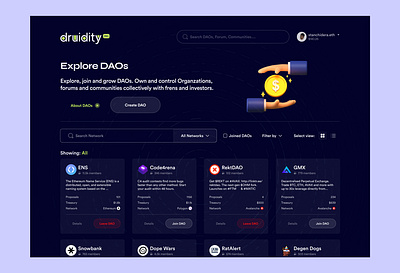 DAO Explorer bitcoin blockchain crypto dao dapp defi design ethereum productdesign ui uidesign uiux uxdesign web3