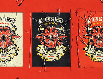 Broken Glasses / Mockups and Textures bull illustration mockup poster red