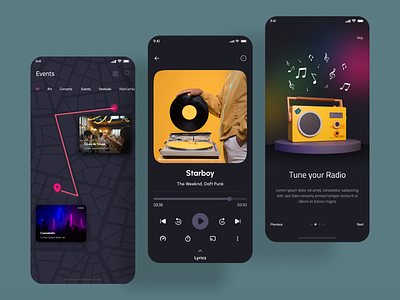 Music Application - Mobile Design album art app development app ui dark app ui dark ui event app mobileapp music app music player musician musicstreaming nftmusic podcast spotify uiux