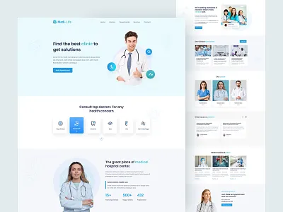 Medi-Life - Medical Landing Page 2022 branding care clean design dribbble best shot header health homepage landing page medical medicine minimal treatment trendy design ui ui design uiux design ux website
