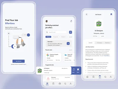 Job Finder App UI Design clean ui design hire hiring hiring platform ios job application job finder job listing job search jobapp mobile mobileapp popular ui uiux