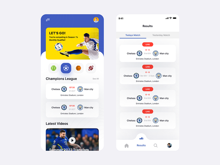 Live score update app by Ofspace on Dribbble