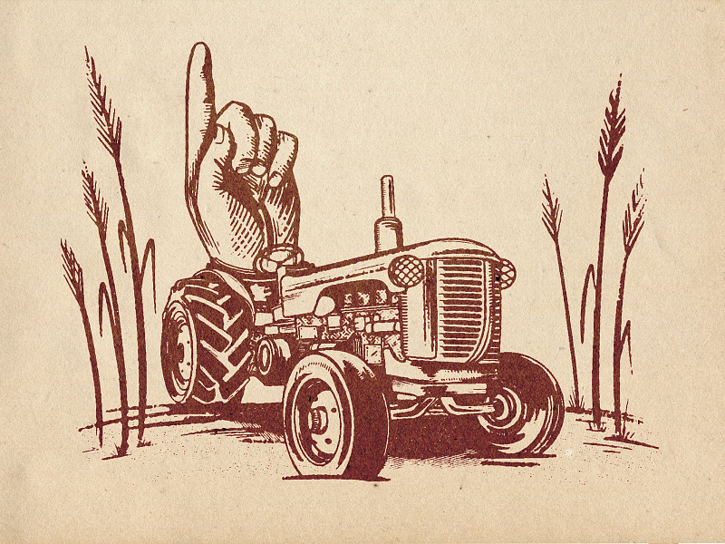 Farm to Fingers 2d design digital painting distillery farm farmer farming finger hand illustration ipad pro manicule packaging procreate retro sanitizer tractor vintage wheat