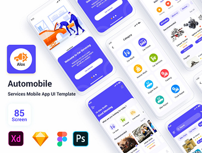 Alox - Automobile Services Mobile App UI Kits appointment automobile car services car wash ecommerce freelancer graphic design mobile app motorbike repair parking truck repair ui ui design vehicle repair