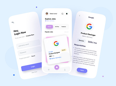 Job Finder App - Mobile Application app employee job job application job board job finder job login jobs login minimal mobile mobile app onboarding register sign in sign up ui userexperience userinterface ux