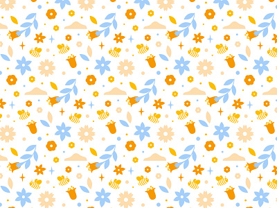 Blooming Pattern beige blue botanical botanical art digital art floral floral pattern flowers illustration motif nature nature art orange patter design pattern shape