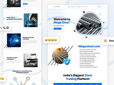 ⛓️⚙️🔩 Mega Steel Landing page concept blue business export factory home page import iron landing page design logistic marketing minimal sarvan steel trade ui design ux design web web design website website design