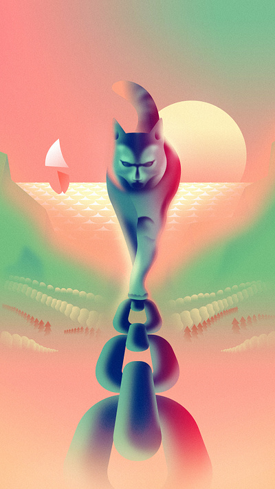 Cat from Lukomorye affinitydesigner colors futuristic glow illustration neon retrowave vector