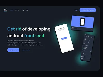 JetpackX - Front-End Builder Website dark design frontend hero hero section landing landing page light saas ui uidesign webdesign