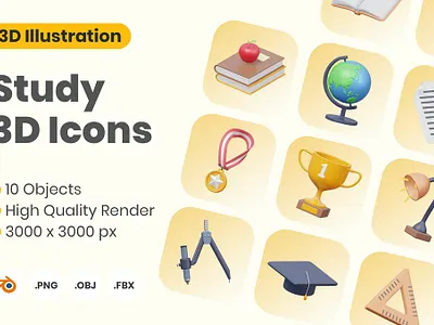 Study 3D Icon Illustration 3d 3d animation 3d art 3d icon 3d illustration animation app branding concept design graphic design icons illustration logo motion graphics page study ui web website