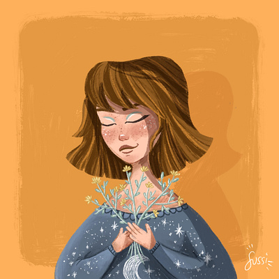 Flower girl illustration cartoon character design drawing illustration portrait portrait illustration profile