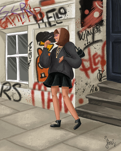 City girl illustration cartoon character design drawing illustration portrait