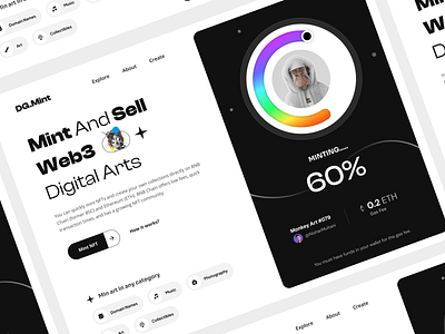 NFT Minting Website art black clean create nft crypto dark hero illustration marketplace minting nft modern nft nft art nft marketplace simple ui ui design web design web3 website