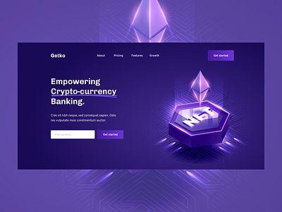 Getko - NFT Landing Page banner bitcoin crypto ethereum hero landing landing page nft subscription ui design wallet web design web development web ui