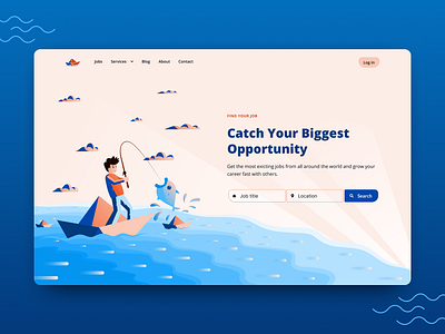 Landing Page + Illustration adobe app art blue creativity cute design figma fish illustration landing page minimal ocean orange paper boat ui user interface ux web design website design