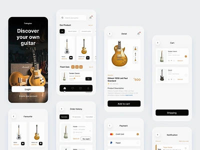 Tokogitar - Mobile Application acoustic animation buy clean design e commerce electric guitar guitar guitar store guitarist instrument mobile music musician online shop sell shop ui