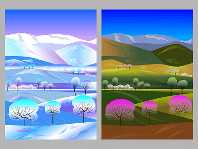 Winter and spring adobe illustrator bright cartoon colorful design graphic design illustration landscape motion graphics spring vector winter