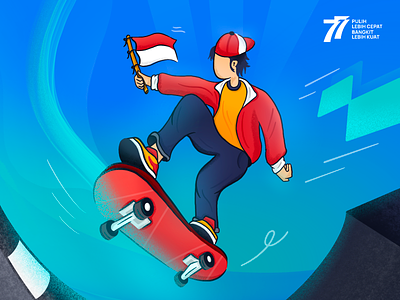 Skate Indonesia independence day august blue character design flat fullcolours graphic design handdraw illustration independence day indonesia ipad process procreate red skate sketch sketching talkin white