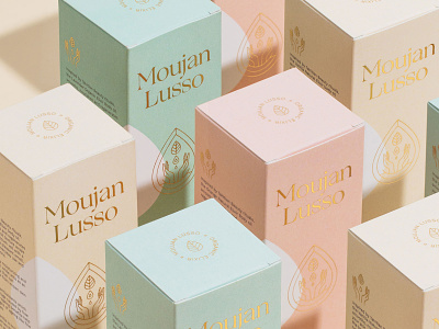 Moujan Lusso - Body Oils beauty body oil botanical box branding candle design gold foil holistic identity label logo luxury natural packaging pastel premium scent skincare sustainable