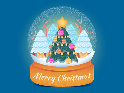 Snowball Globe with Christmas Tree background blue branch christmas colorful decoration design glass globe graphic design illustration merry christmas ornament season snow tree vector white winter xmas