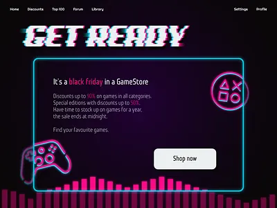 Landing page. Glitch. Neon lights black friday design discount gamepad gamer games glitch landing landing page neon shop web web design website