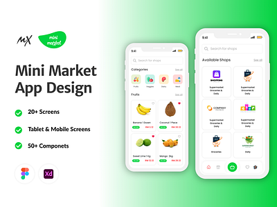 Mini Market App Design adobe xd figma green market mini mini market new user interface white