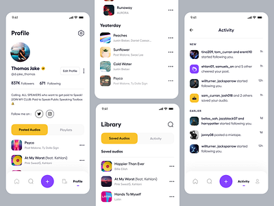 App UI app ui clean design ios app mobile app music app music application playlist product design profile song typography ui ui kit ui ux user experience user profile ux