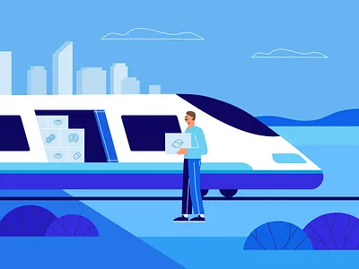 Goods train character design goods train illustration loader people train vector