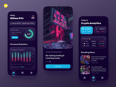 Crypto Manager App analytics bitcoin chart coin crypto app cryptocurrency dark design finance finances fintech investment mobile news nft onboarding token trading ui wallet