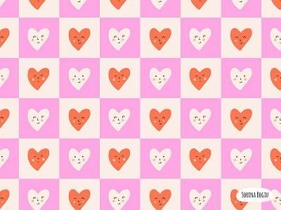 Checkerboard Hearts Pattern Design checkerboard cute design faces geometric heart illustration illustrator kidspattern pattern pink square