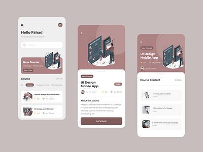 Online Course Mobile App app branding course course app design figma mobile mobile app mobile ui product design prototyping ui ui design uiux ux