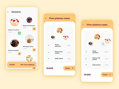 Meal tray delivery app app checkout page food delivery meal menu mobile playful ui ux white yellow